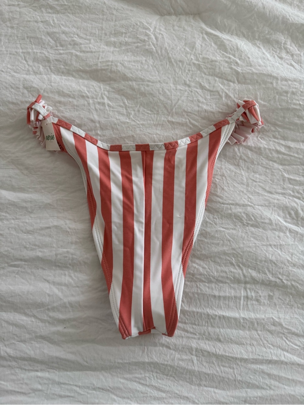 Aerie Striped Ruffle Strap Bikini Set - Coral & White - Picture 8 of 8